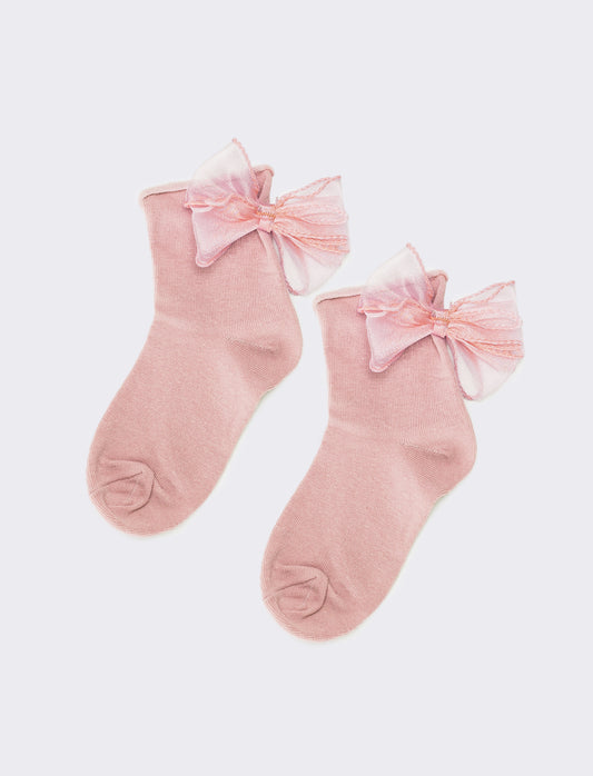 Calzino bambina con fiocco in tulle - Rosa