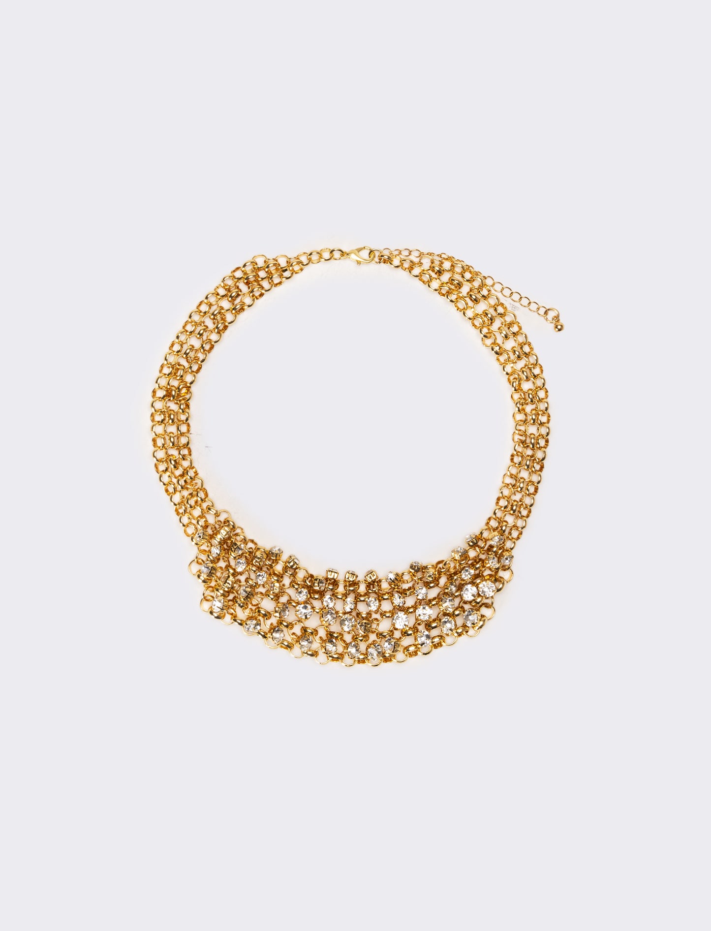 Collana donna con strass e maglia metallica - Oro