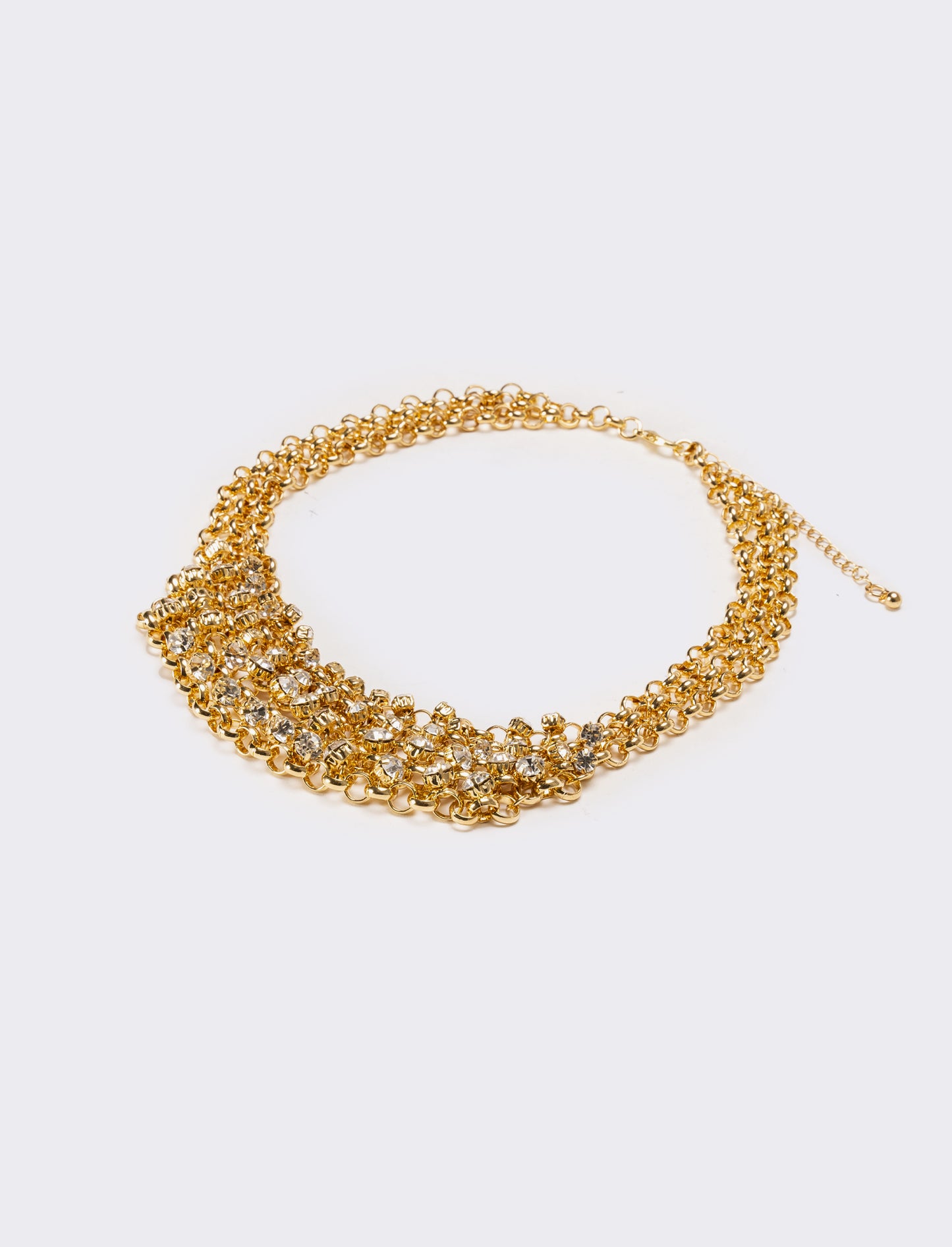 Collana donna con strass e maglia metallica - Oro
