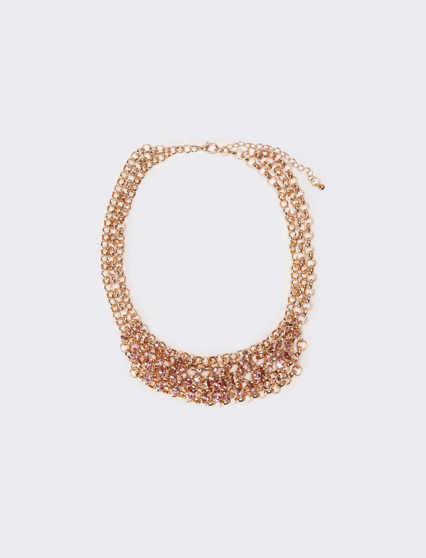 Collana donna con strass e maglia metallica - Rosa