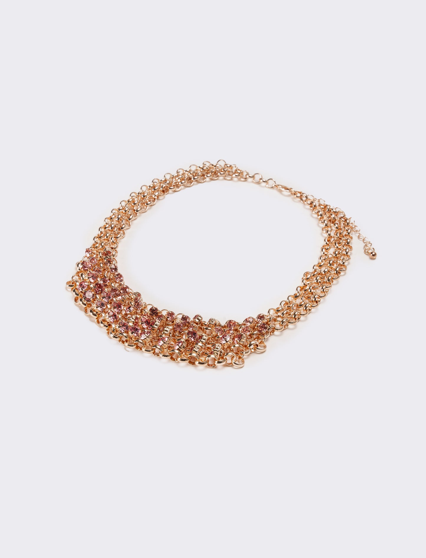 Collana donna con strass e maglia metallica - Rosa