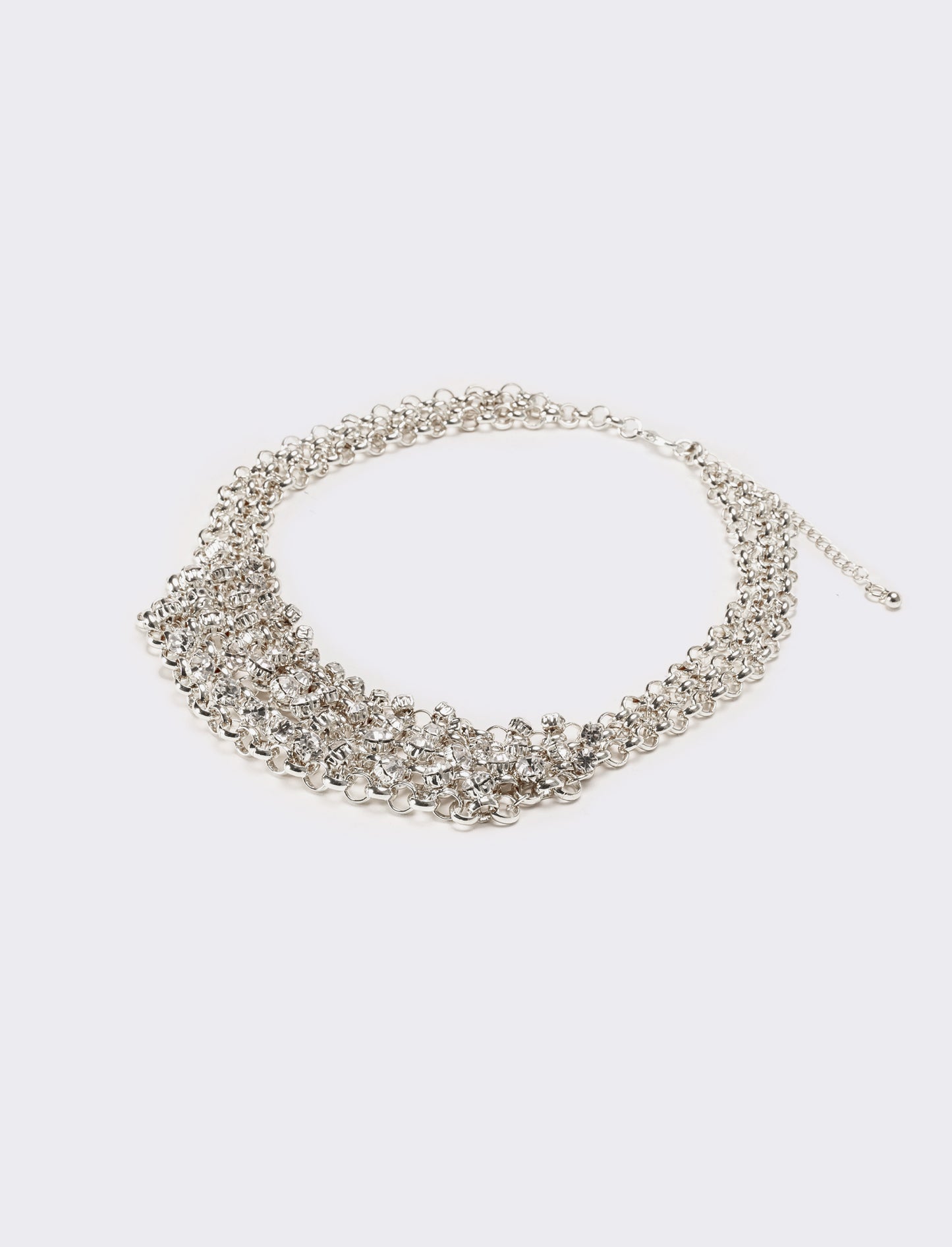Collana donna con strass e maglia metallica - Argento