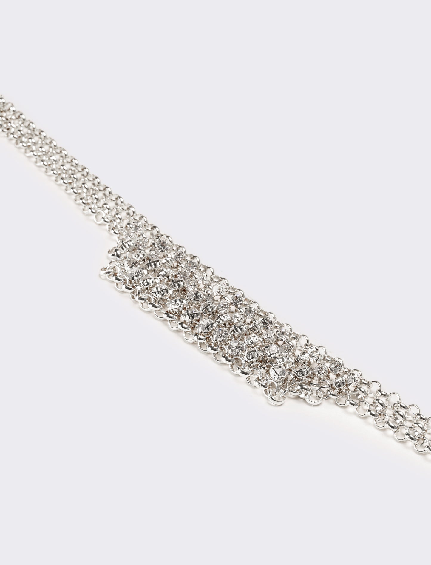 Collana donna con strass e maglia metallica - Argento