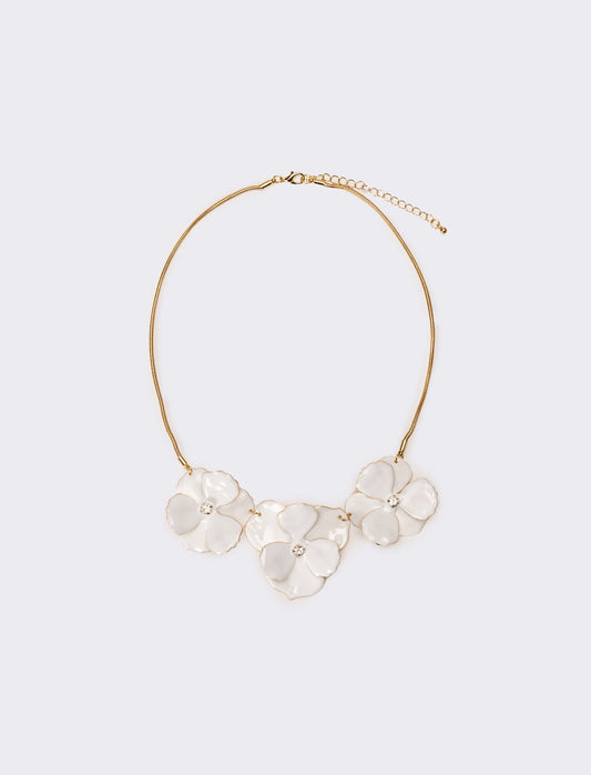 Collana donna con fiori smaltati - Bianco