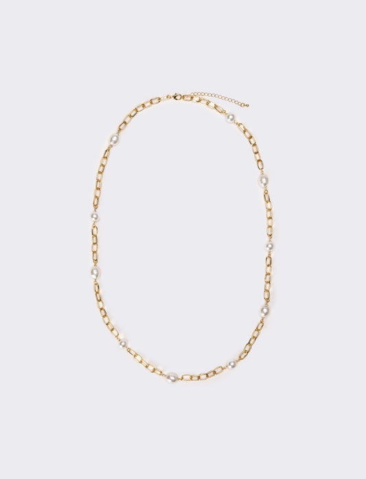 Collana donna con perle e catena - Oro