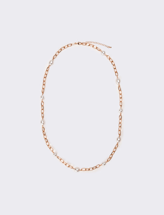 Collana donna con perle e catena - Rosa