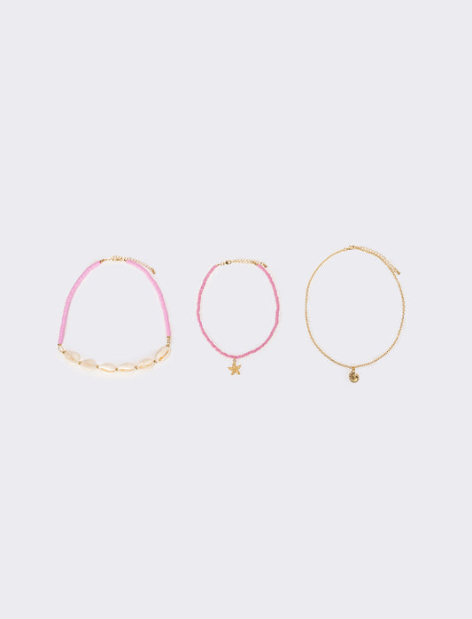 Collana donna con conchiglie e conteria - Fuxia