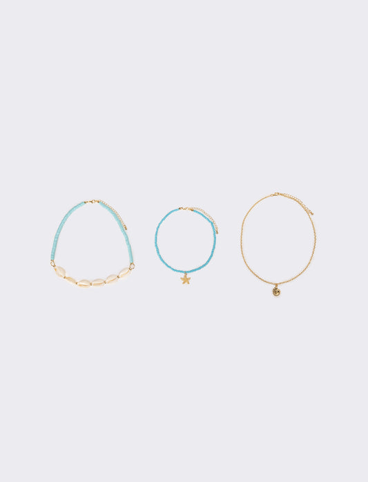 Collana donna con conchiglie e conteria - Turchese