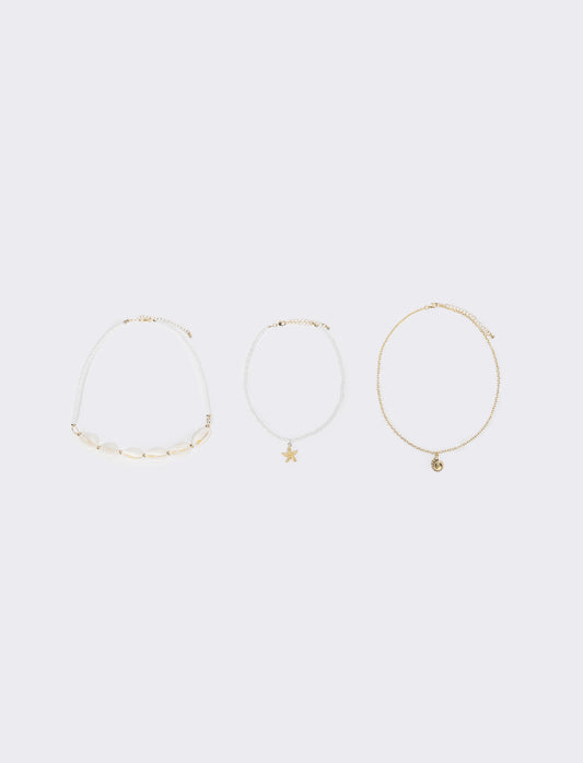 Collana donna con conchiglie e conteria - Bianco