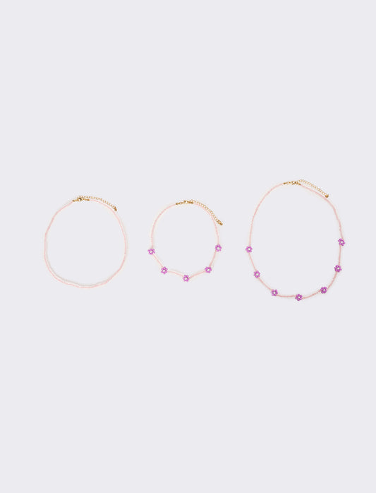 Collana donna fili di conteria con fiori - Rosa