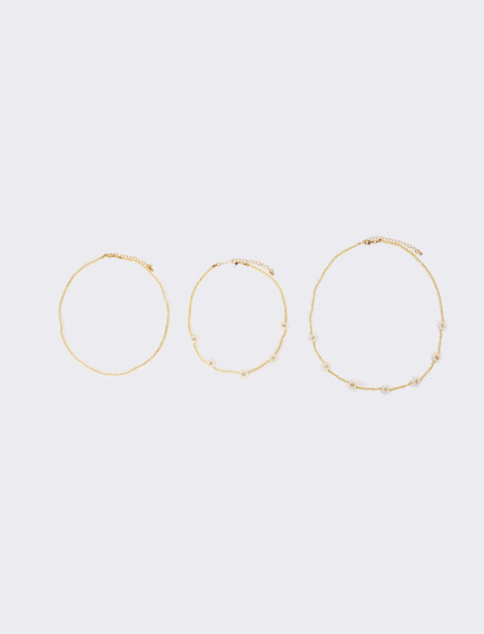 Collana donna fili di conteria con fiori - Oro