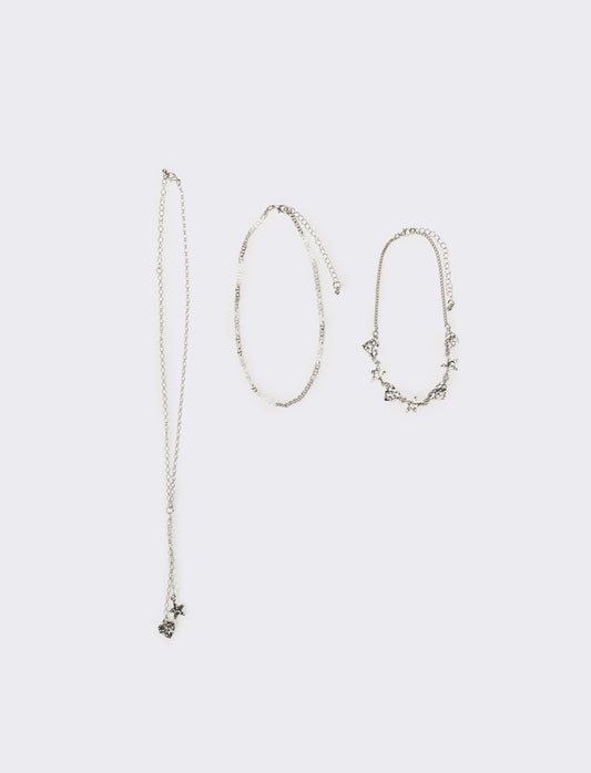 Collana donna 2 fili stelle e cuori - Argento