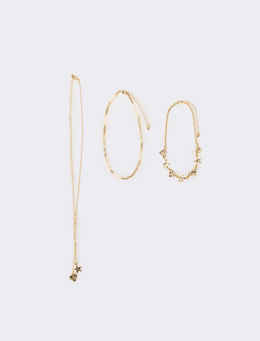 Collana donna 2 fili stelle e cuori - Oro