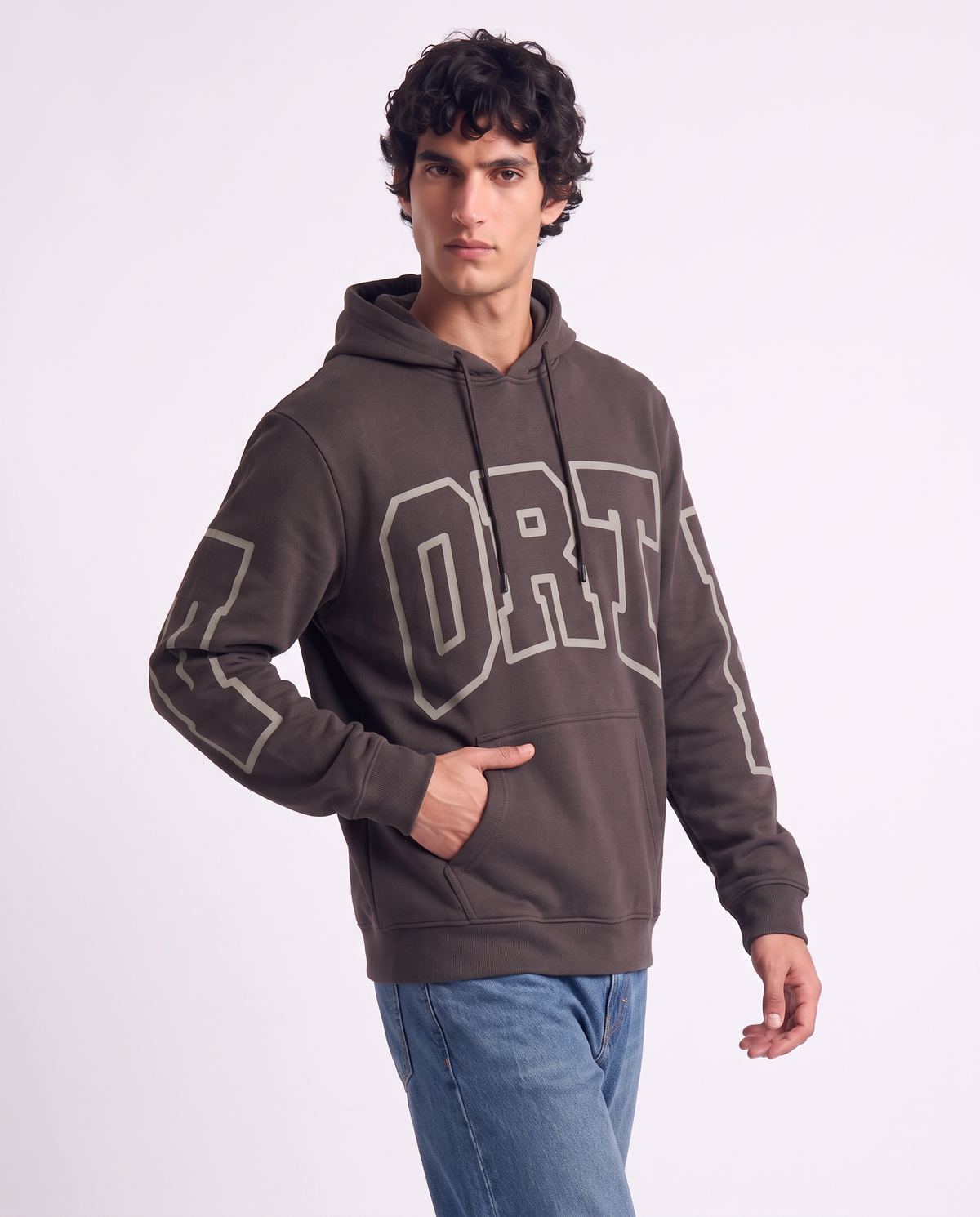 Hooded sweatshirt with puff effect print - Brown