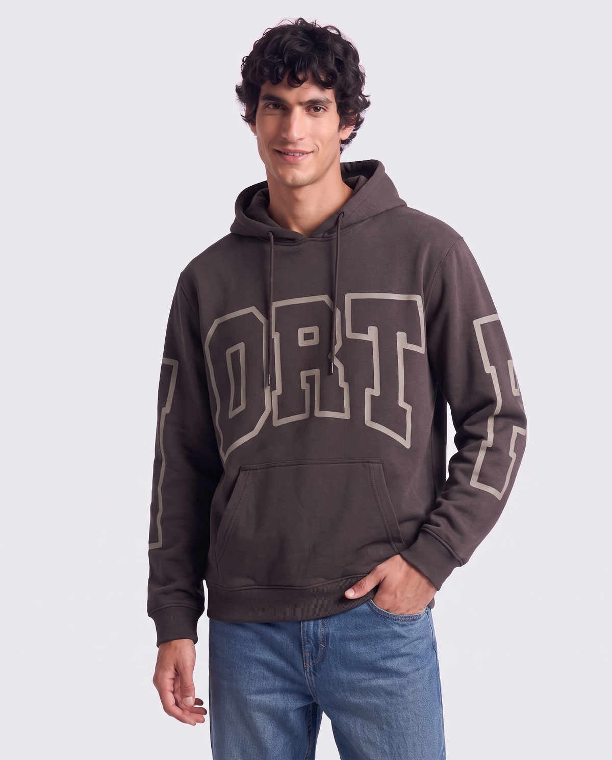 Hooded sweatshirt with puff effect print - Brown