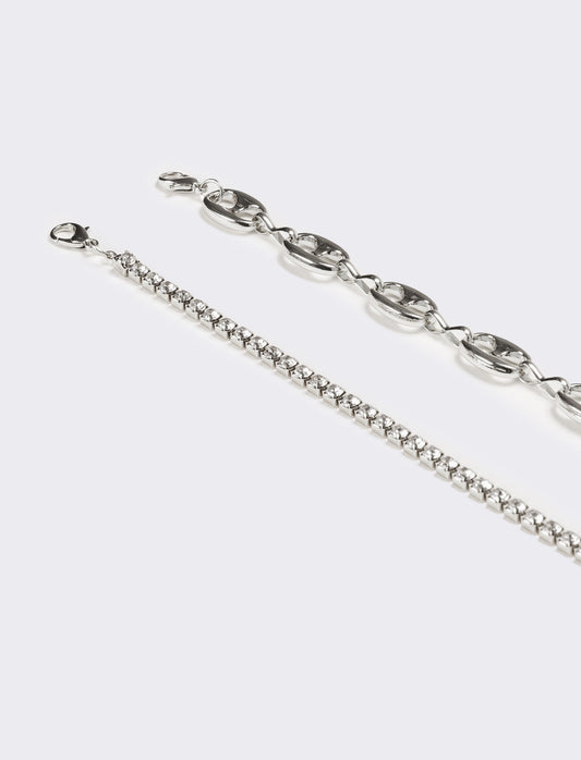 Collana donna strass e catena - Argento