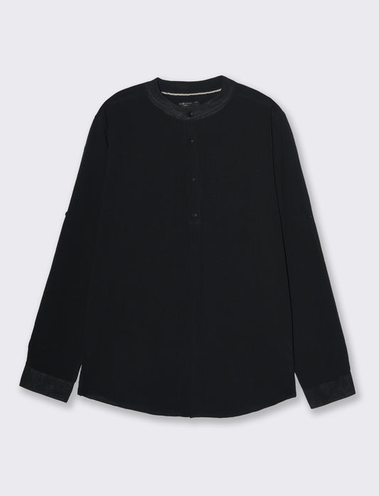 Camicia coreana effetto crepe da uomo - Nero