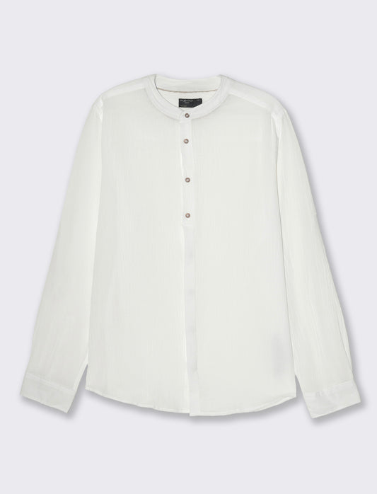 Camicia coreana effetto crepe da uomo - Bianco