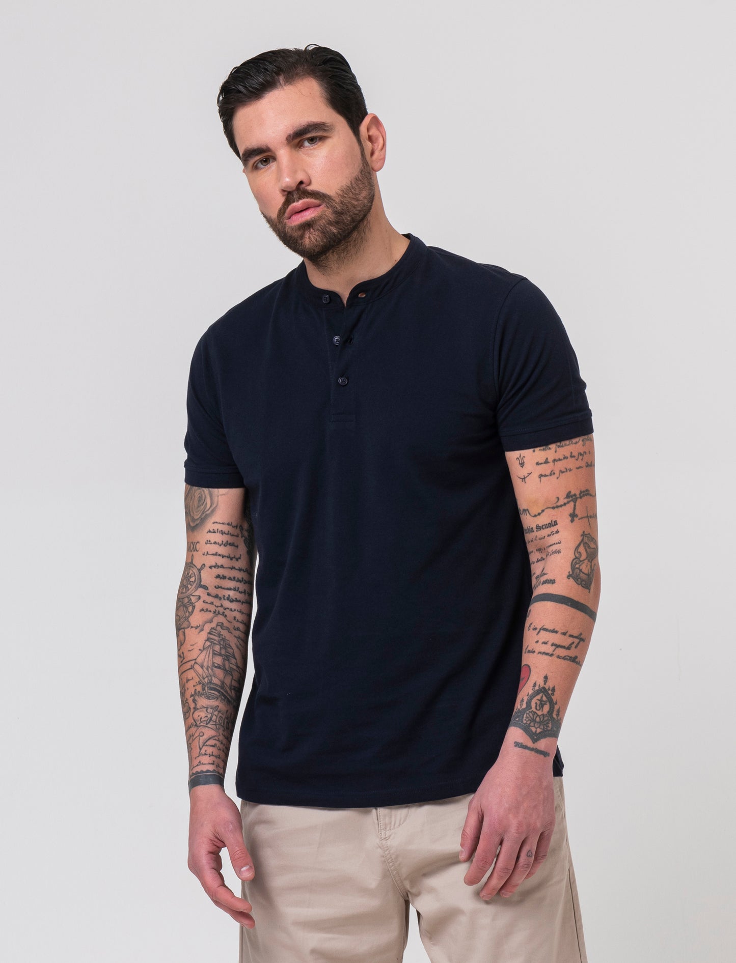 Polo coreana in piquet da uomo - Blu