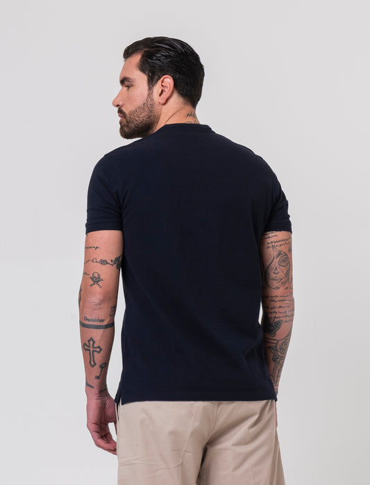 Polo coreana in piquet da uomo - Blu