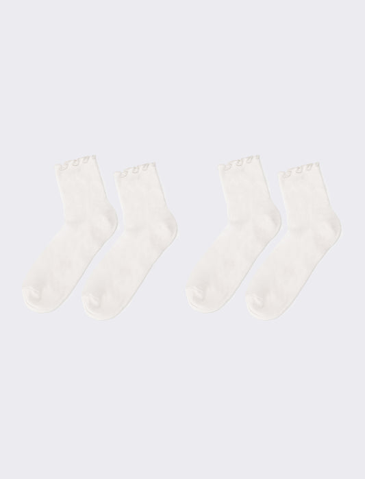Calzini donna 2 paia nido d'ape - Bianco sporco