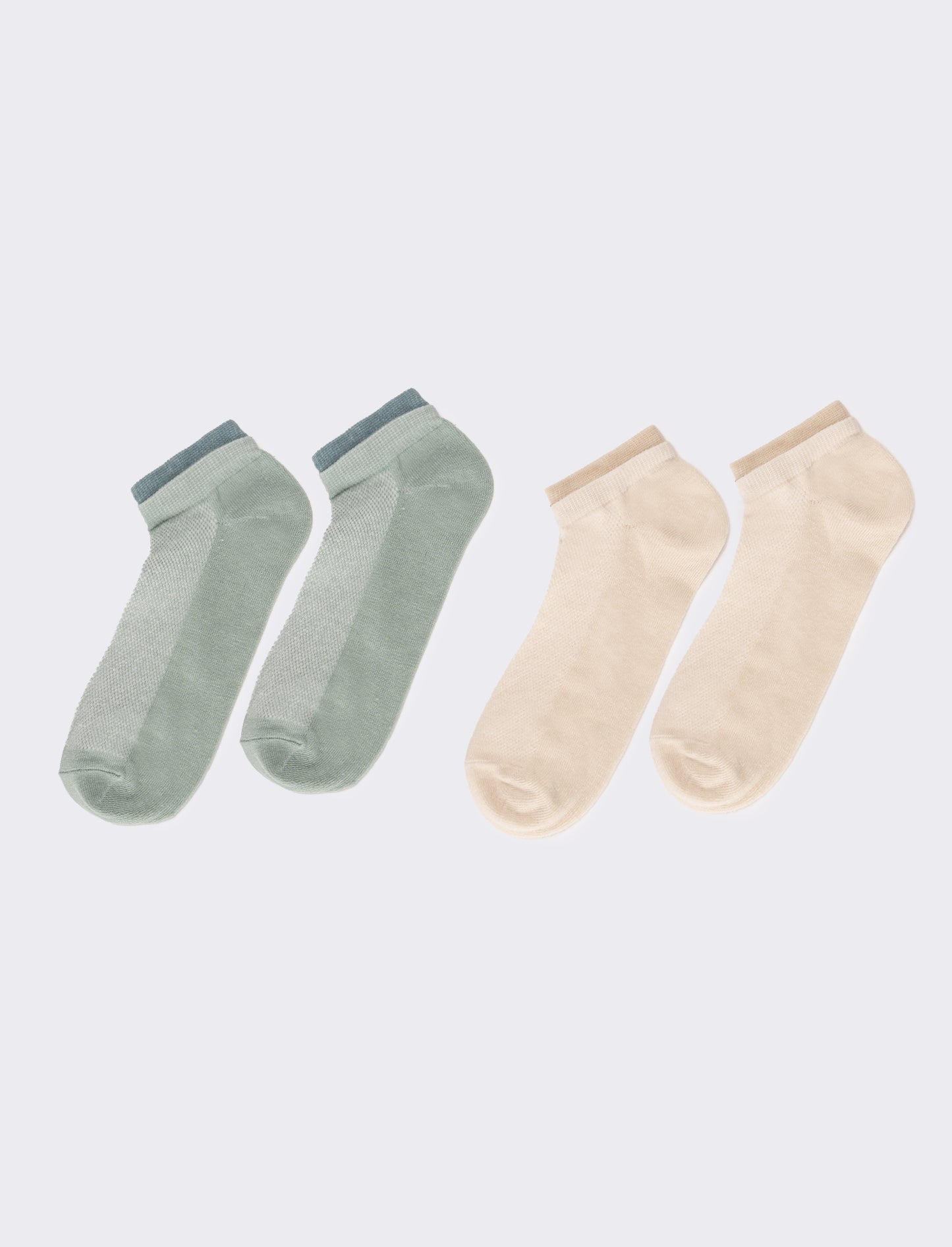 Calzini donna 2 paia con polsino goffrato - Beige