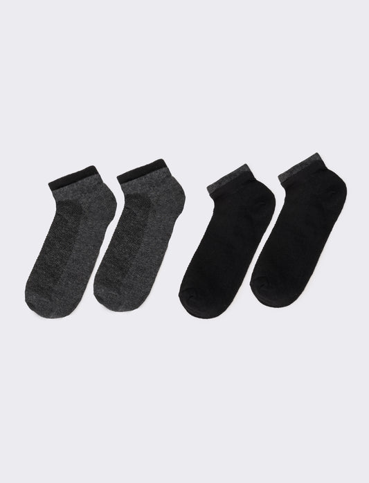 Calzini donna 2 paia con polsino goffrato - Nero