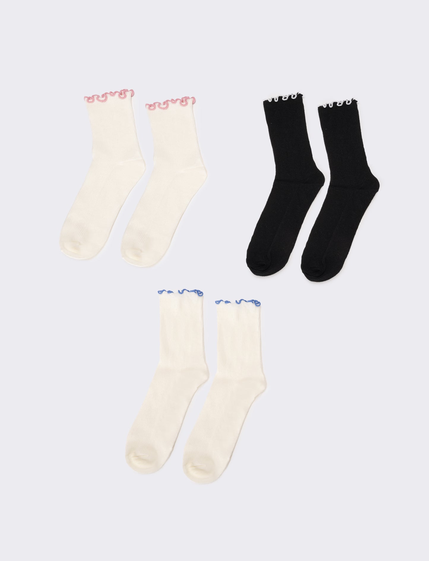 Calzini tripack con polsino frill - Nero