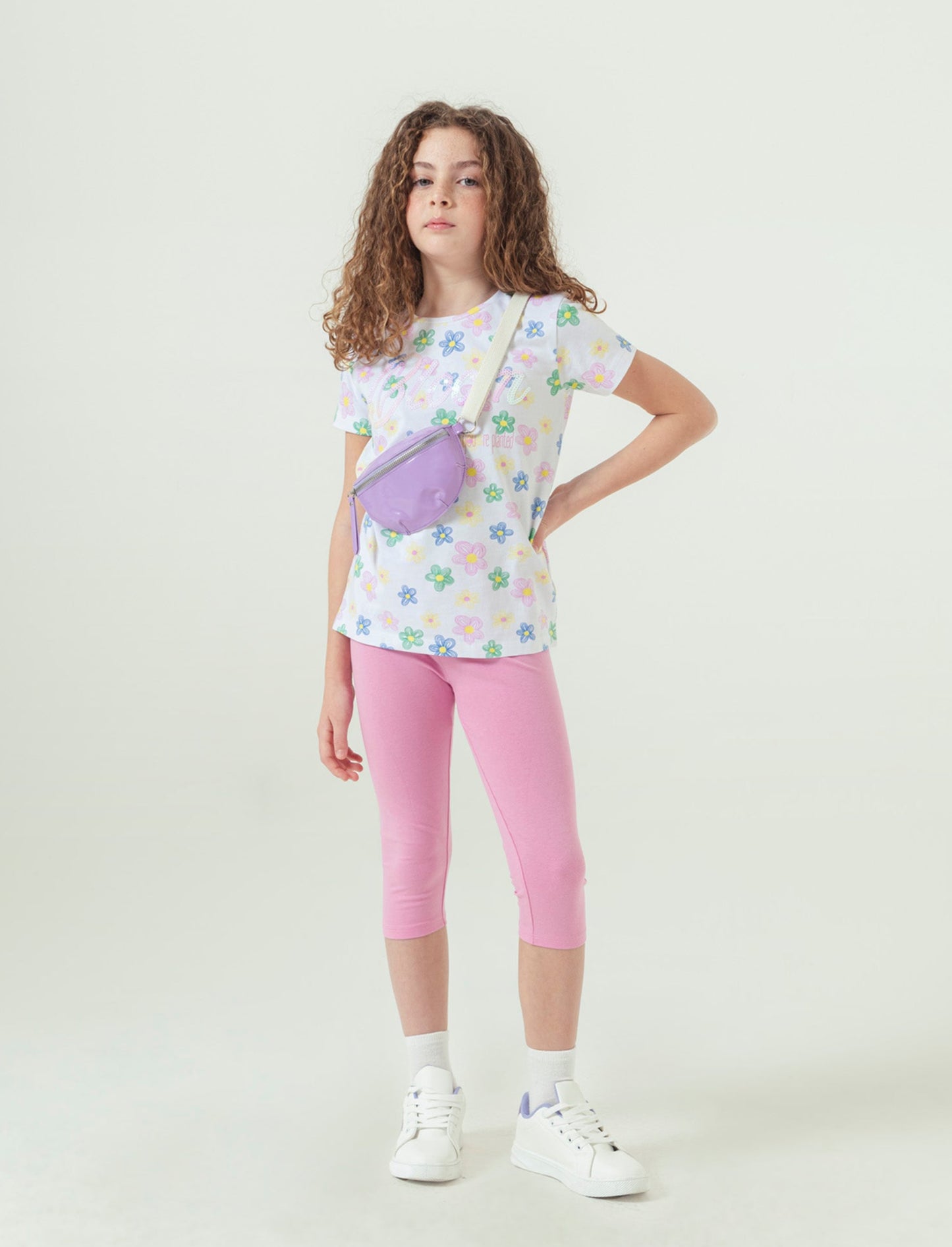 Completo con t-shirt e leggings da bambina - Fuxia