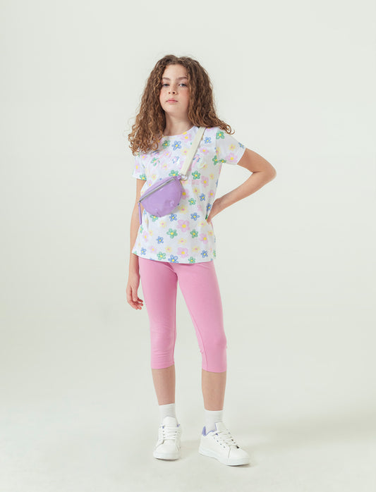 Completo con t-shirt e leggings da bambina - Fuxia