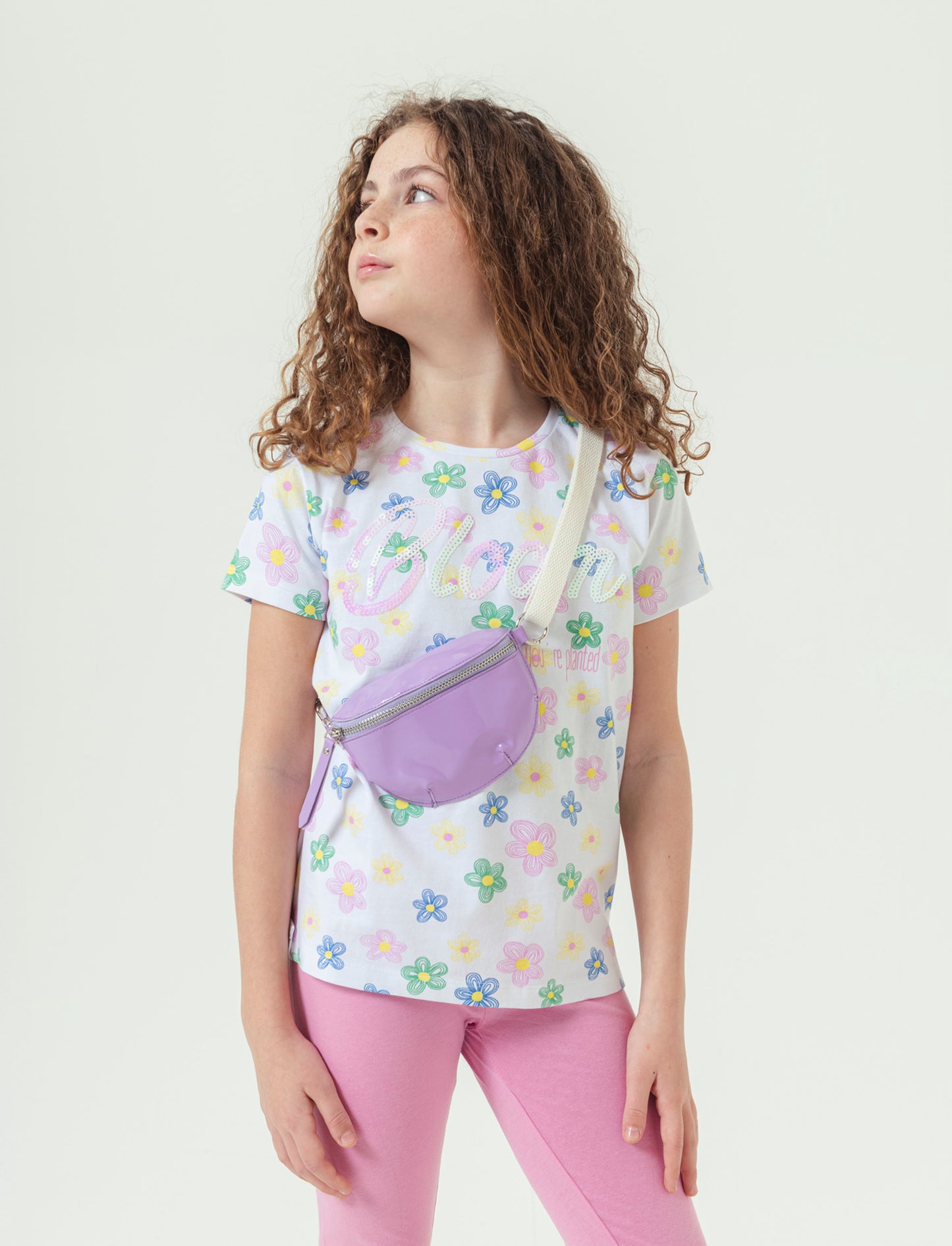 Completo con t-shirt e leggings da bambina - Fuxia