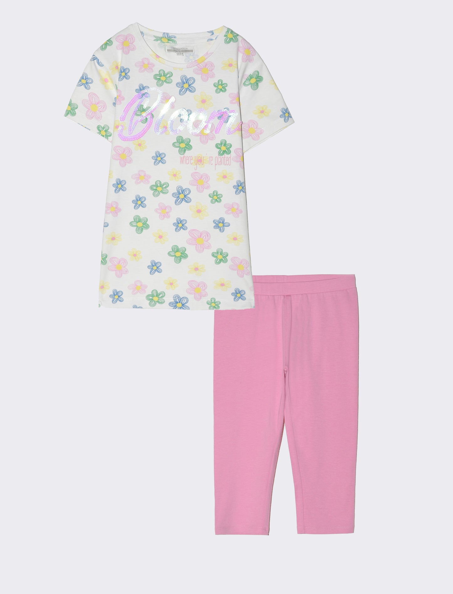 Completo con t-shirt e leggings da bambina - Fuxia