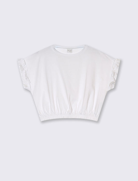 T-shirt estiva da bambina con rouches - Bianco