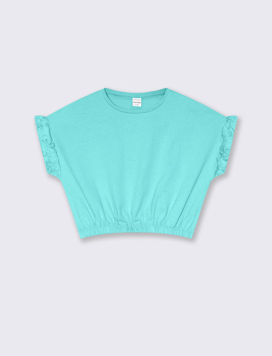 T-shirt estiva da bambina con rouches - Verde acqua