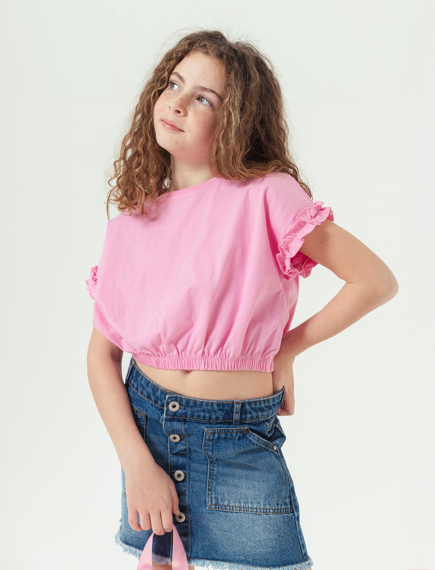 T-shirt estiva da bambina con rouches - Rosa