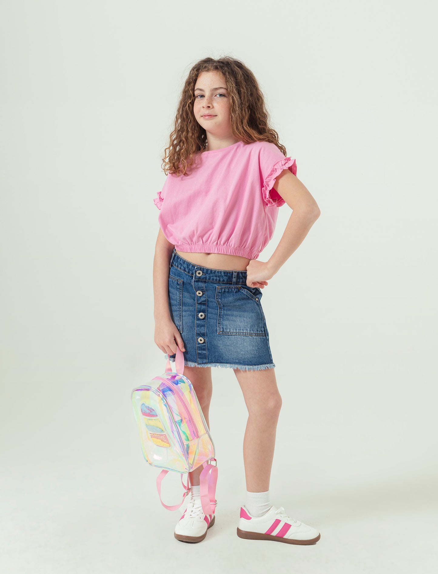 T-shirt estiva da bambina con rouches - Rosa