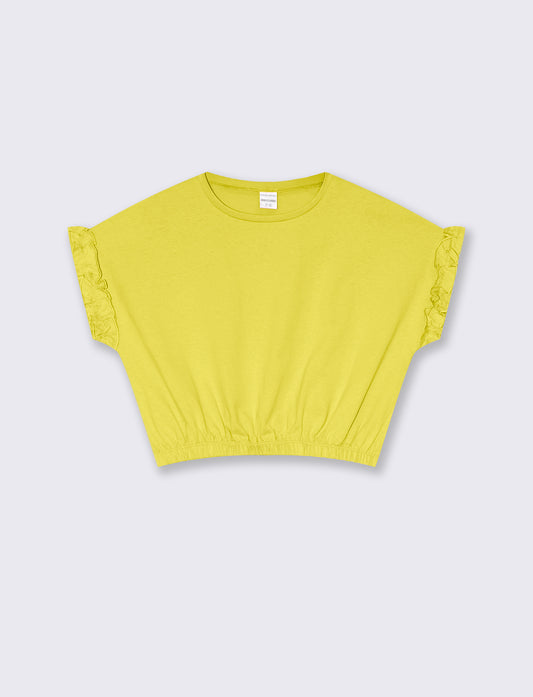 T-shirt estiva da bambina con rouches - Giallo
