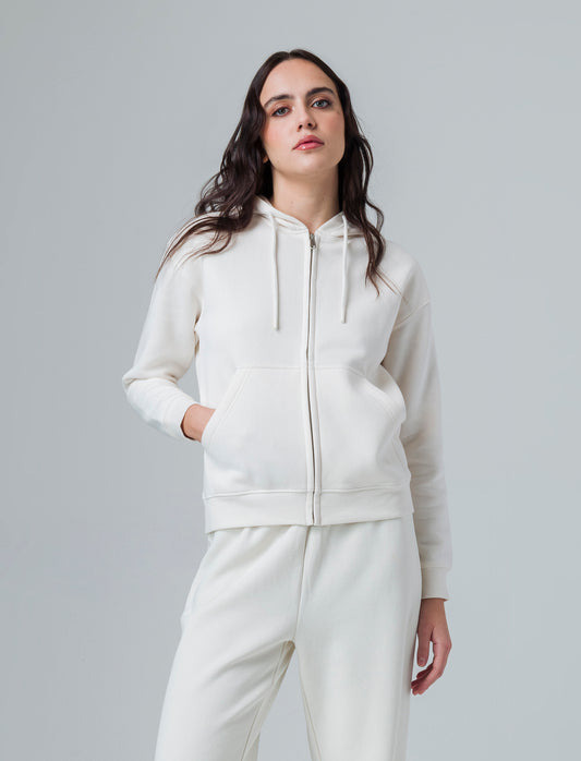 Felpa con cappuccio e zip da donna - Avorio