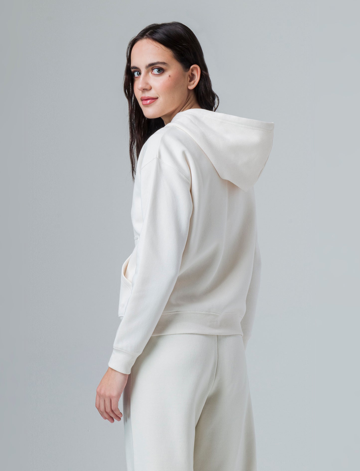 Felpa con cappuccio e zip da donna - Avorio