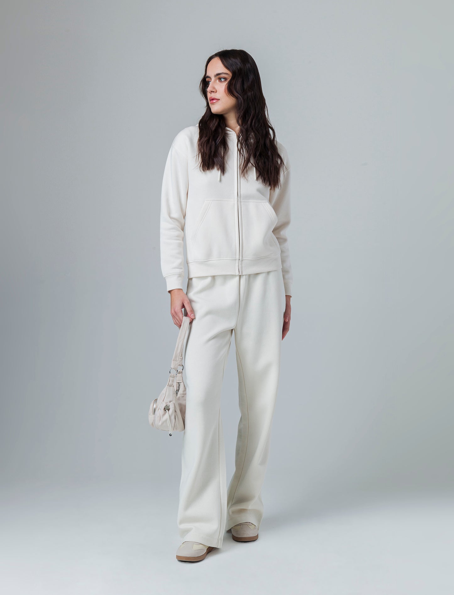 Felpa con cappuccio e zip da donna - Avorio