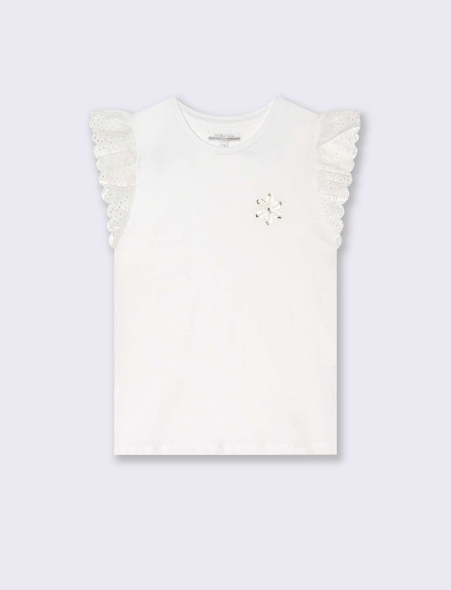 T-shirt da bambina con volant in sangallo - Bianco