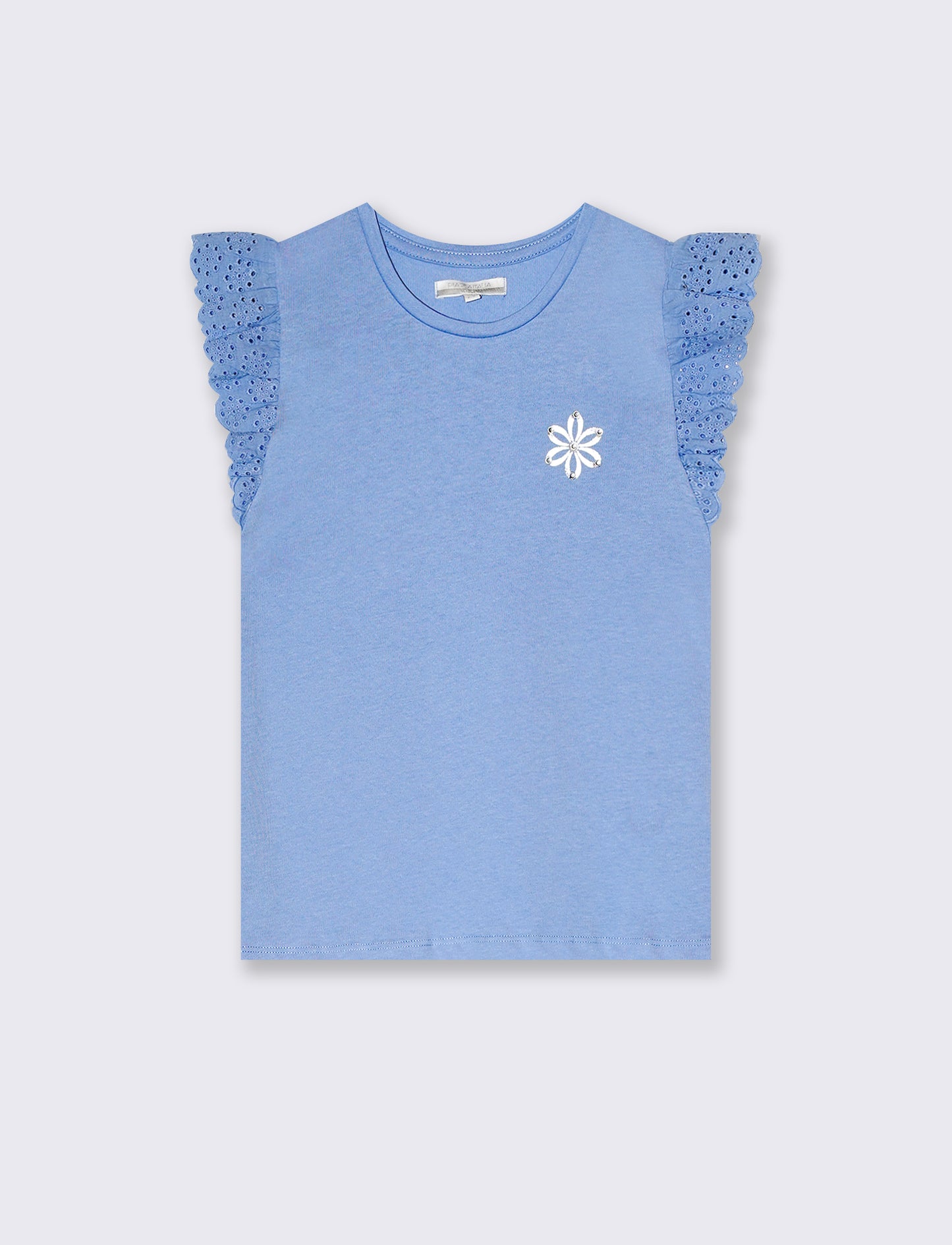T-shirt da bambina con volant in sangallo - Azzurro
