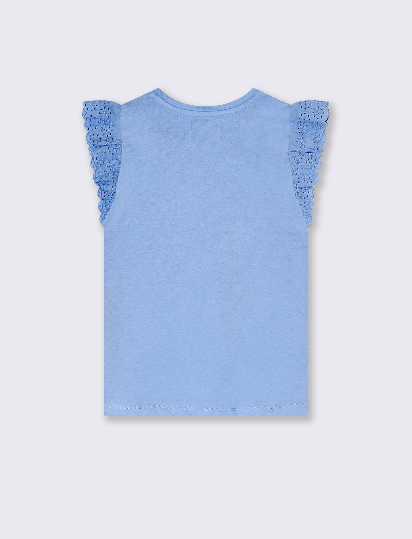 T-shirt da bambina con volant in sangallo - Azzurro