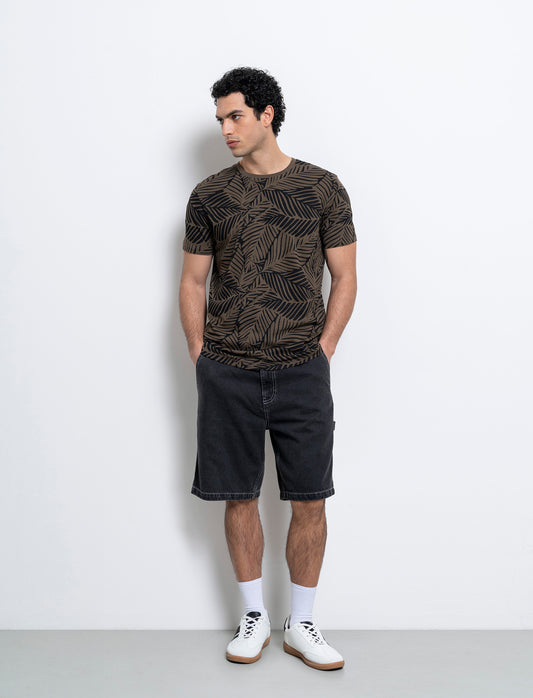 T-shirt in cotone con stampa all over da uomo - Verde kaki
