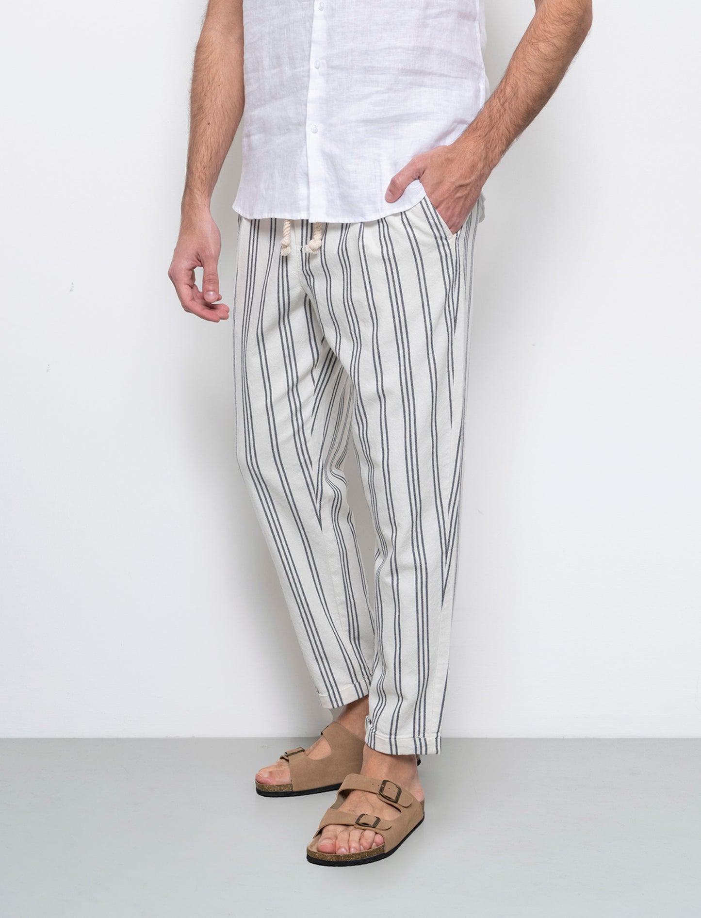 Pantaloni jogger a righe da uomo - Beige ecru