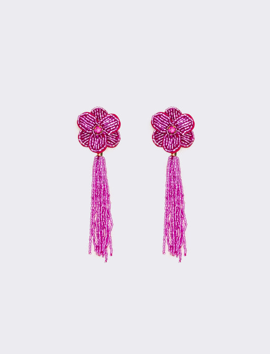 Orecchini donna fiore in conteria - Fuxia