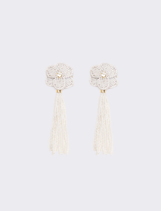 Orecchini donna fiore in conteria - Bianco sporco