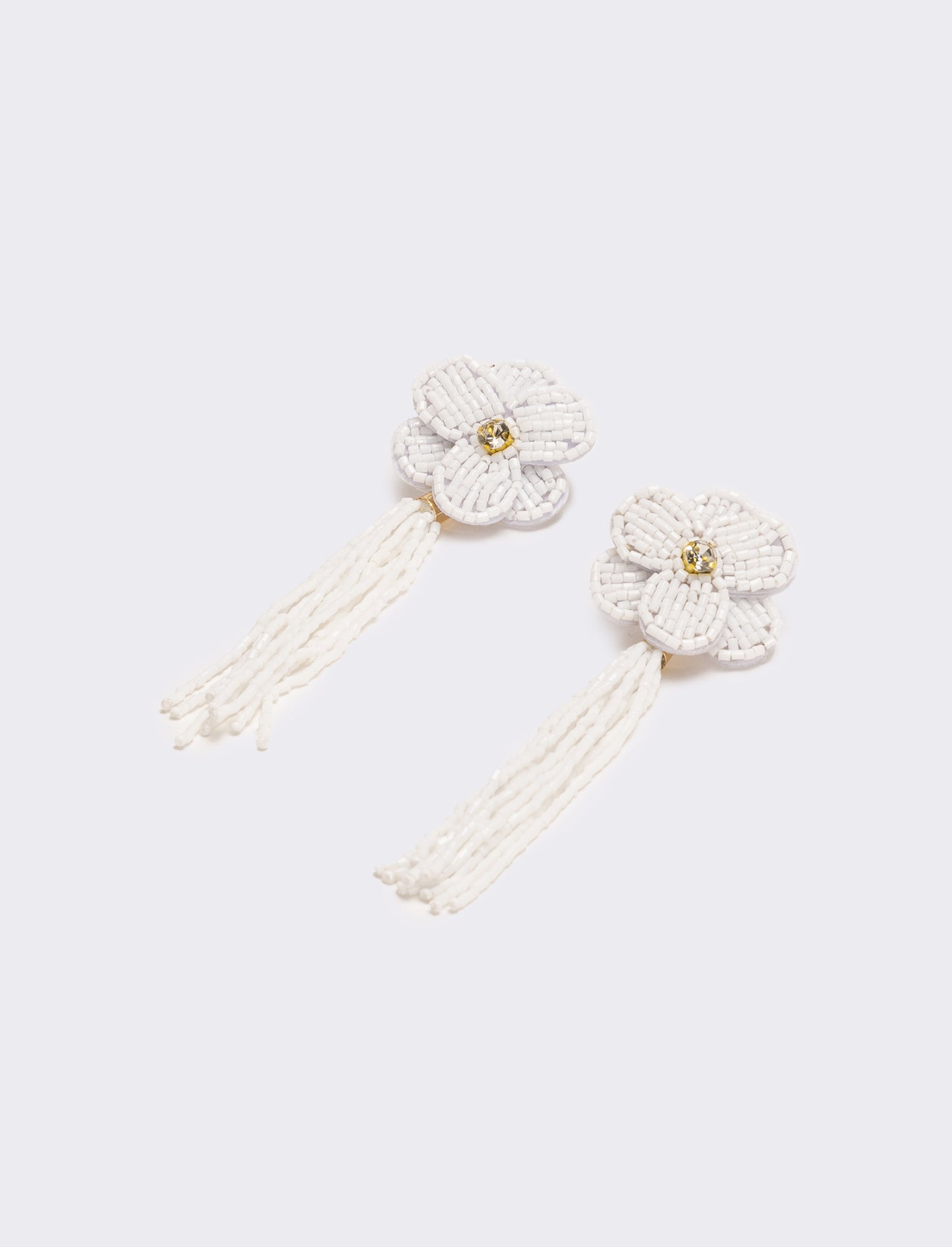 Orecchini donna fiore in conteria - Bianco sporco