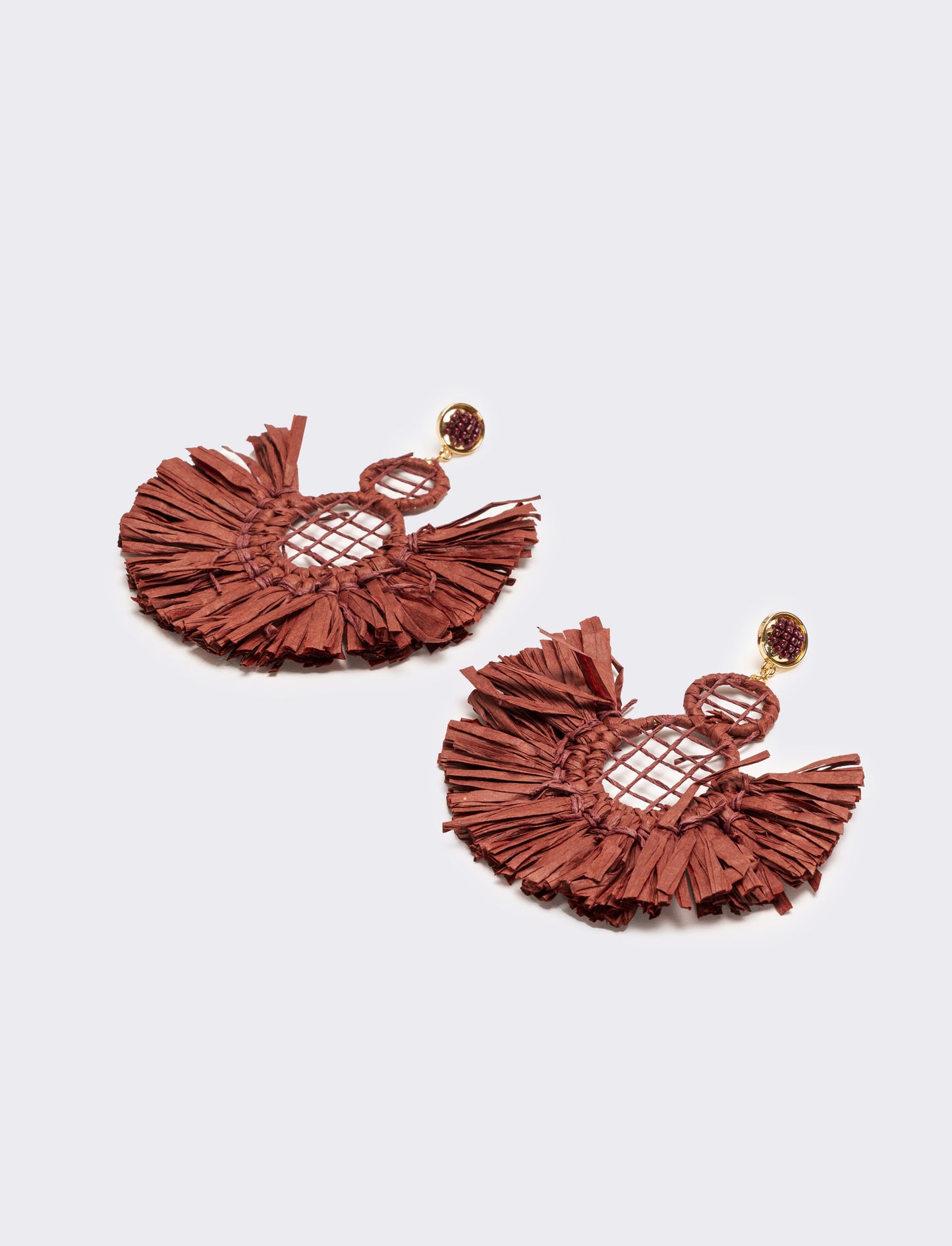 Orecchini donna a ventaglio in raffia - Marrone
