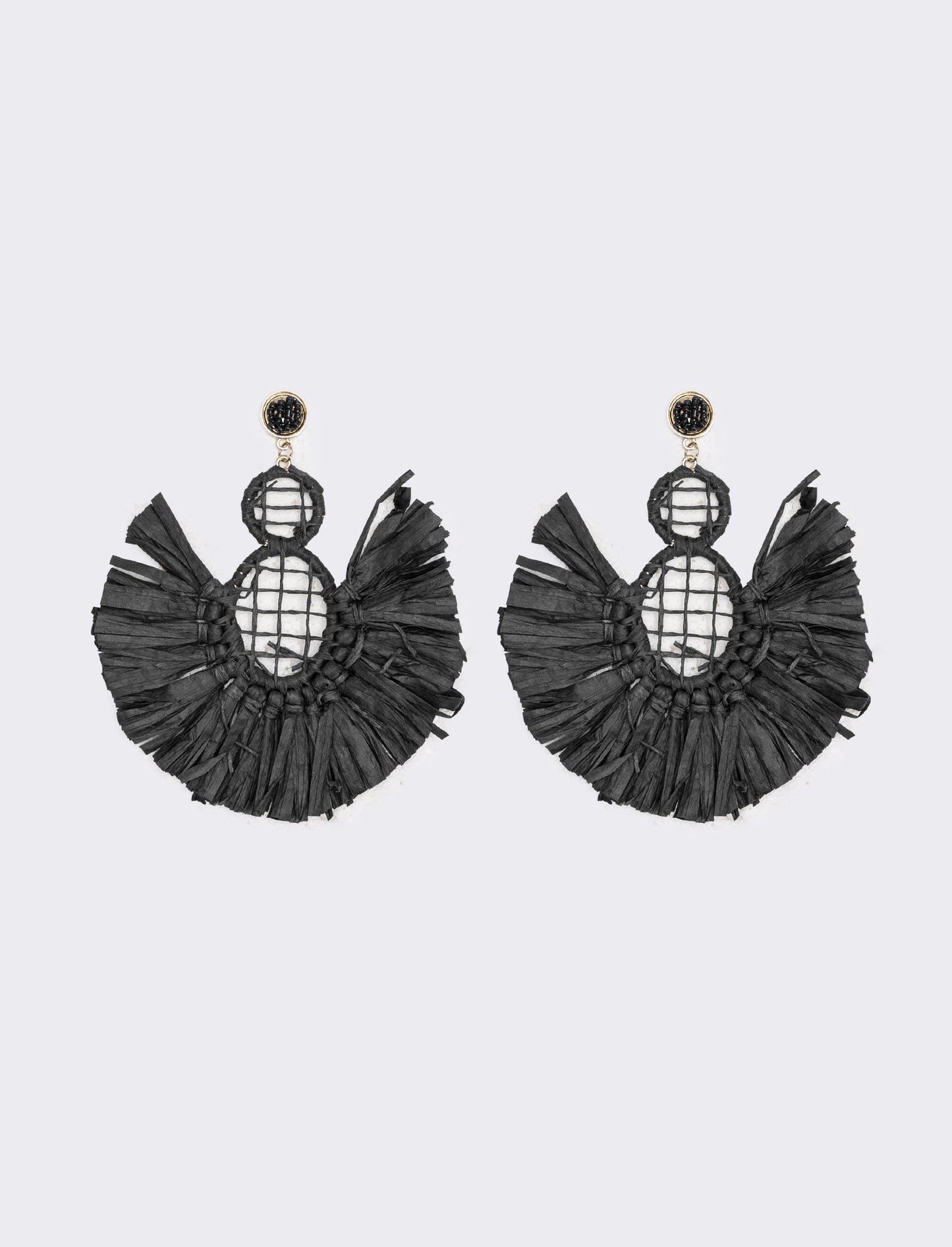 Orecchini donna a ventaglio in raffia - Nero